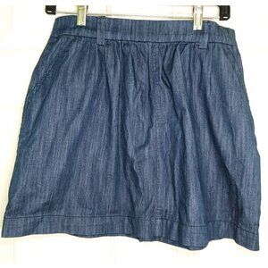 Fossil Dark Wash Stretch Chambray Skirt Siz 31 Chino Style Pockets Elastic Waist